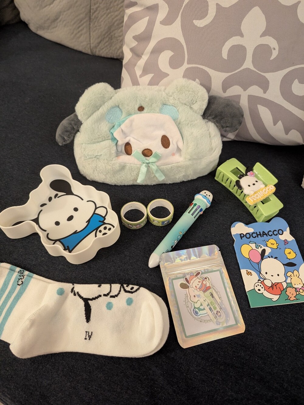 Pochacco Inspired Pencils Case Bundle, Small Tray, Pen, Tapes, Socks And More.
